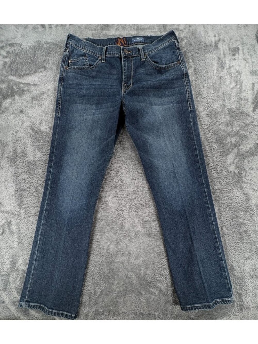 Rock & Republic Neil Jeans Men 34x30 Straight Leg Blue Embroidered Stretch Denim